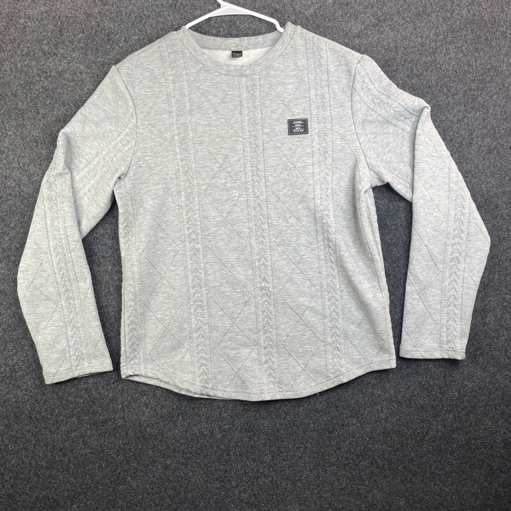 Manfinity Textured Diamond Cable Knit Long Sleeve Shirt Men's Large Gray